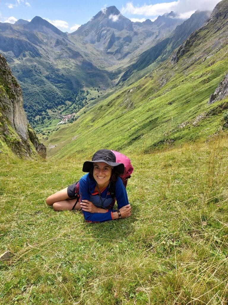 Elena, mountain guide at Asturias Planet, smiling on a hike in the mountains
